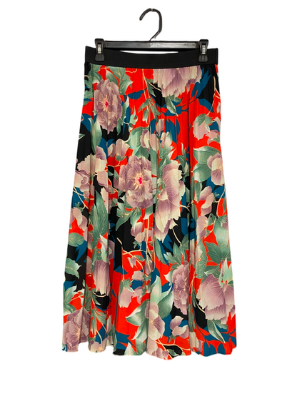 GEORGE |M| WAIST 28| A22| VIBRANT FLORAL PRINT MAXI SKIRT | BOLD RED AND MULTI-COLOR PLEATED LONG SKIRT