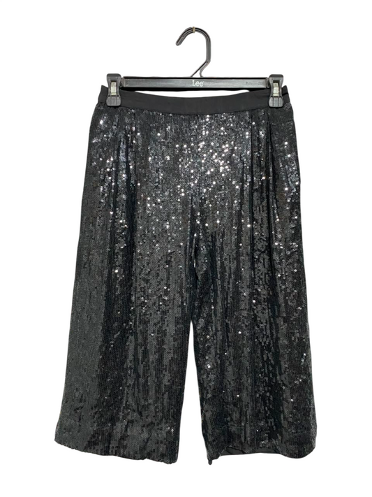 M&S |XS| WAIST 25| A22| BLACK SEQUIN CROP TROUSERS | GLAMOROUS SPARKLY PARTY PANTS
