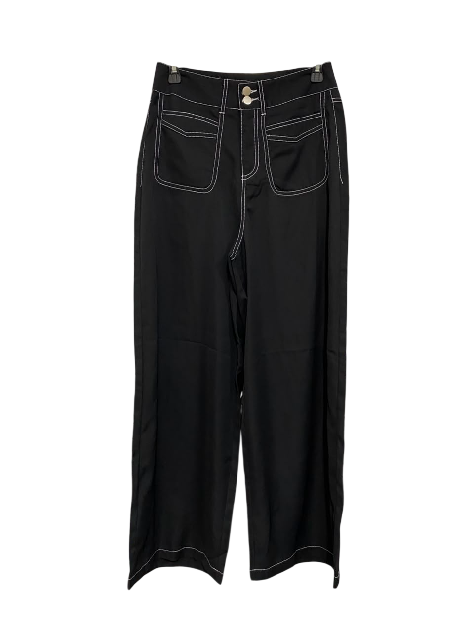 |L| WAIST 27| A22| BLACK WIDE-LEG TROUSERS WITH CONTRAST STITCHING | HIGH-WAISTED UTILITY PANTS