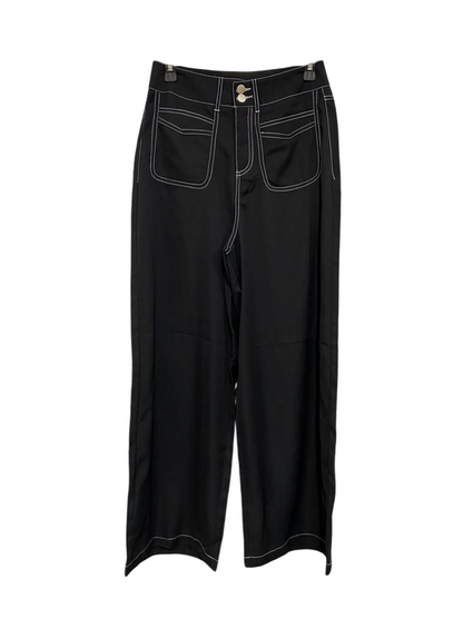|L| WAIST 27| A22| BLACK WIDE-LEG TROUSERS WITH CONTRAST STITCHING | HIGH-WAISTED UTILITY PANTS