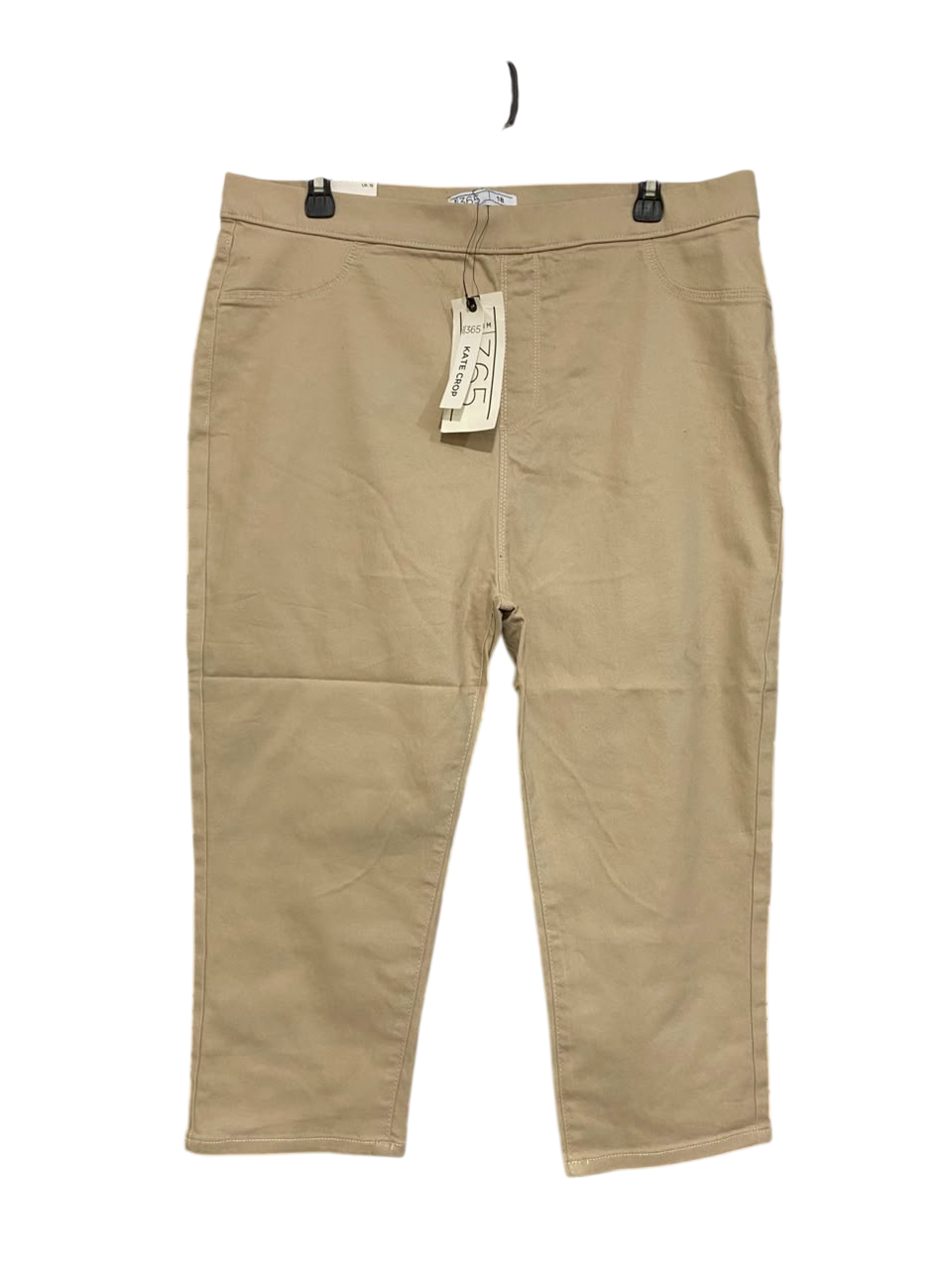 DENIM 365 |XXL| WAIST 36| A22| BEIGE KATE CROP TROUSERS | STRETCHY HIGH-WAISTED CASUAL PANTS