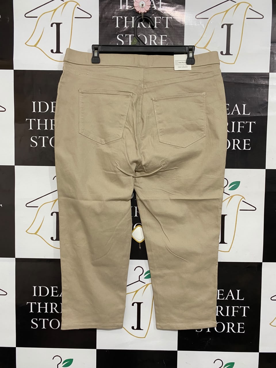 DENIM 365 |XXL| WAIST 36| A22| BEIGE KATE CROP TROUSERS | STRETCHY HIGH-WAISTED CASUAL PANTS