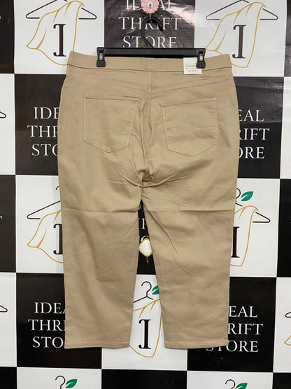 DENIM 365 |XXL| WAIST 36| A22| BEIGE KATE CROP TROUSERS | STRETCHY HIGH-WAISTED CASUAL PANTS