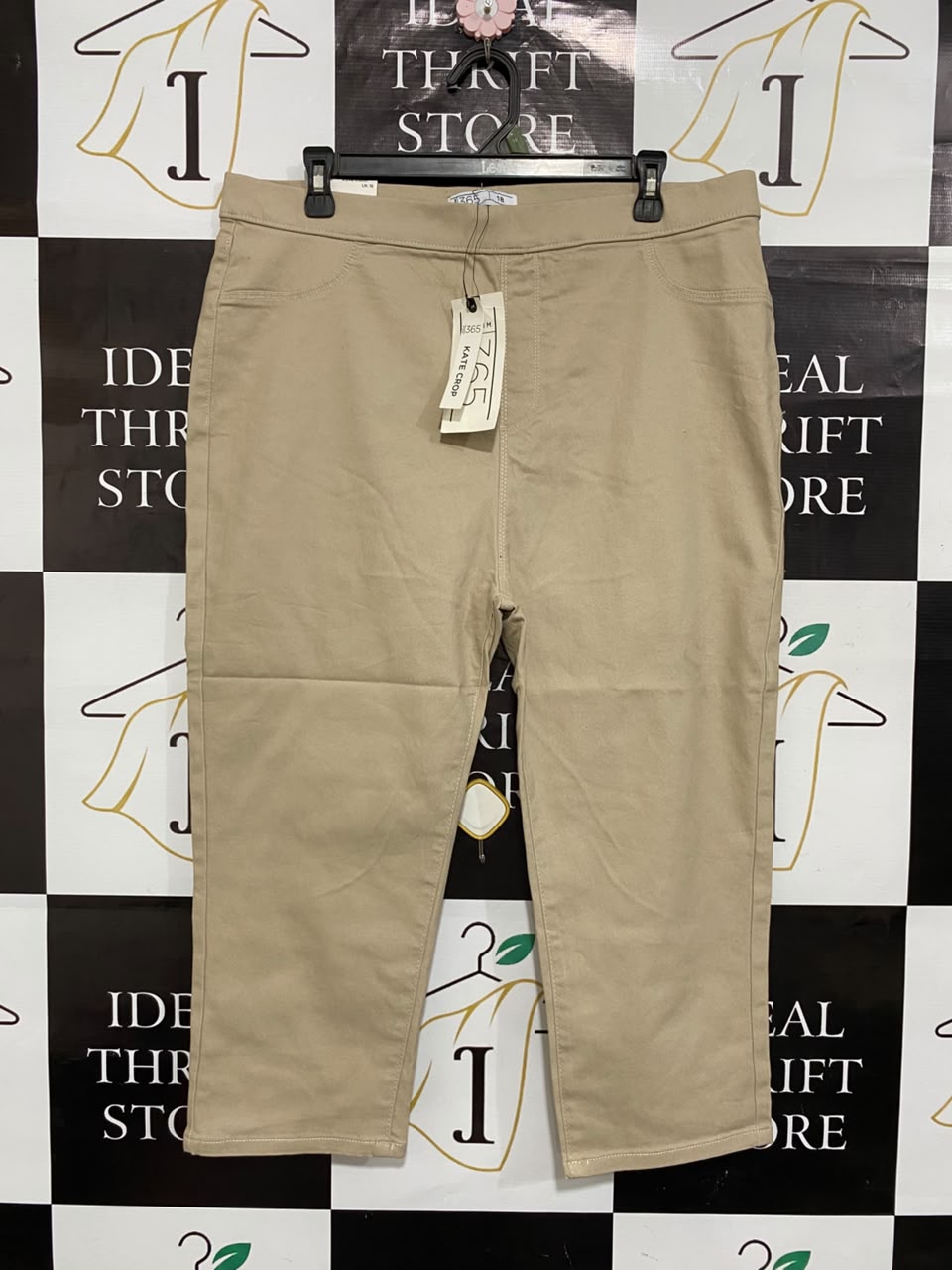 DENIM 365 |XXL| WAIST 36| A22| BEIGE KATE CROP TROUSERS | STRETCHY HIGH-WAISTED CASUAL PANTS