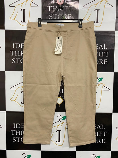 DENIM 365 |XXL| WAIST 36| A22| BEIGE KATE CROP TROUSERS | STRETCHY HIGH-WAISTED CASUAL PANTS