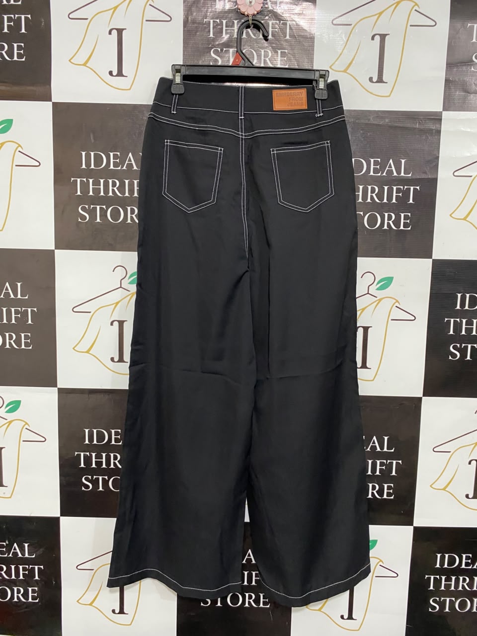 |L| WAIST 27| A22| BLACK WIDE-LEG TROUSERS WITH CONTRAST STITCHING | HIGH-WAISTED UTILITY PANTS