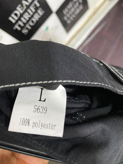 |L| WAIST 27| A22| BLACK WIDE-LEG TROUSERS WITH CONTRAST STITCHING | HIGH-WAISTED UTILITY PANTS