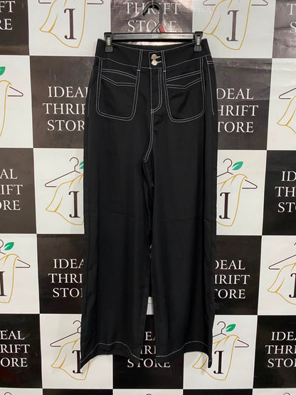 |L| WAIST 27| A22| BLACK WIDE-LEG TROUSERS WITH CONTRAST STITCHING | HIGH-WAISTED UTILITY PANTS