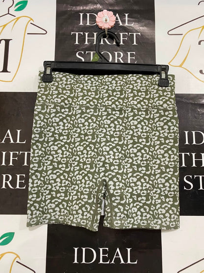 ANKO |S| WAIST 26| A22| OLIVE GREEN LEOPARD PRINT ATHLETIC BIKER SHORTS | HIGH-WAISTED SEAMLESS WORKOUT SHORTS
