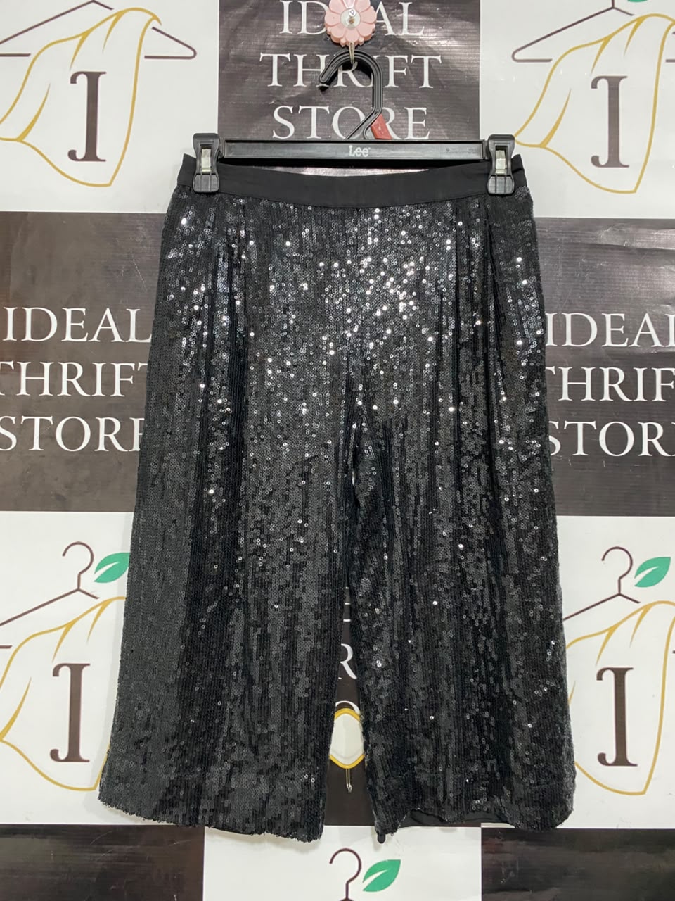 M&S |XS| WAIST 25| A22| BLACK SEQUIN CROP TROUSERS | GLAMOROUS SPARKLY PARTY PANTS