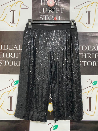 M&S |XS| WAIST 25| A22| BLACK SEQUIN CROP TROUSERS | GLAMOROUS SPARKLY PARTY PANTS