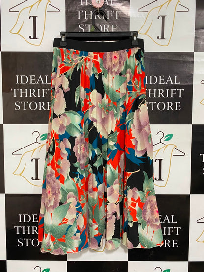 GEORGE |M| WAIST 28| A22| VIBRANT FLORAL PRINT MAXI SKIRT | BOLD RED AND MULTI-COLOR PLEATED LONG SKIRT