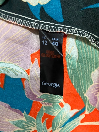 GEORGE |M| WAIST 28| A22| VIBRANT FLORAL PRINT MAXI SKIRT | BOLD RED AND MULTI-COLOR PLEATED LONG SKIRT