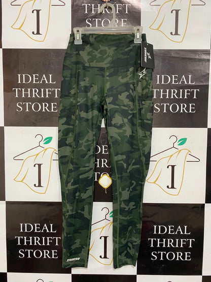 ZEE ZEE |XS| WAIST 20| A22| OLIVE GREEN CAMO ATHLETIC LEGGINGS | HIGH-WAISTED POCKET WORKOUT TIGHTS