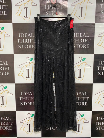 SHOWPO |M| WAIST 28| A22| BLACK SEQUIN WIDE-LEG TROUSERS | GLAMOROUS SPARKLY FULL-LENGTH PARTY PANTS