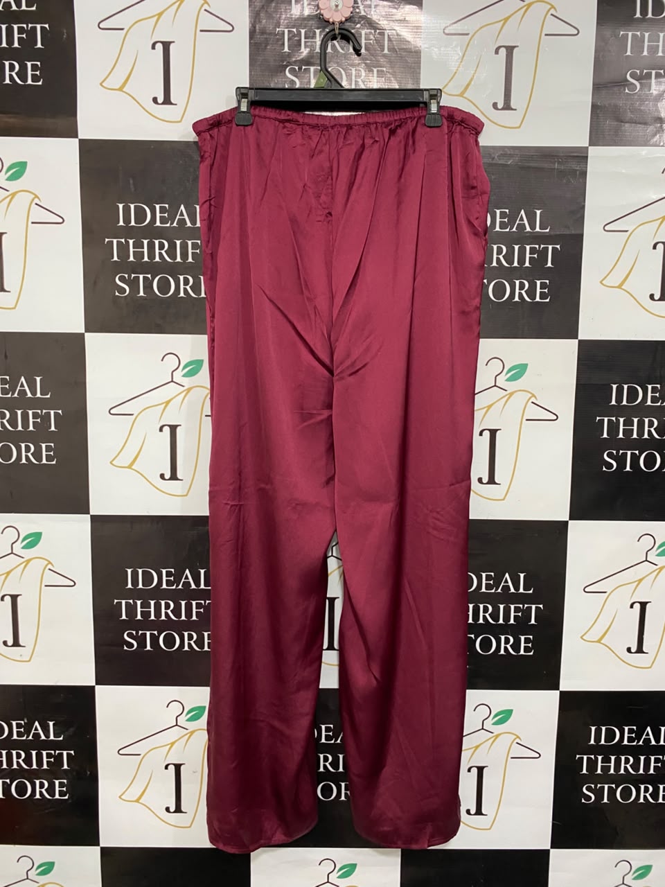 GEORGE |XXL| WAIST 36| A22| MAROON SATIN DRAWSTRING WIDE-LEG TROUSERS | LUXURIOUS SILKY CASUAL PANTS