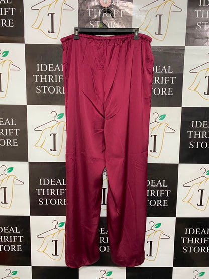 GEORGE |XXL| WAIST 36| A22| MAROON SATIN DRAWSTRING WIDE-LEG TROUSERS | LUXURIOUS SILKY CASUAL PANTS