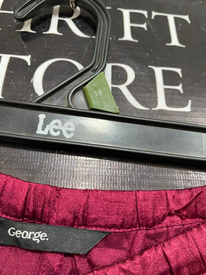 GEORGE |XXL| WAIST 36| A22| MAROON SATIN DRAWSTRING WIDE-LEG TROUSERS | LUXURIOUS SILKY CASUAL PANTS