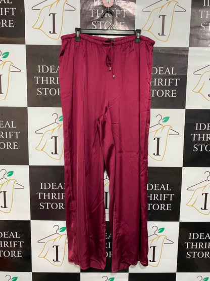 GEORGE |XXL| WAIST 36| A22| MAROON SATIN DRAWSTRING WIDE-LEG TROUSERS | LUXURIOUS SILKY CASUAL PANTS