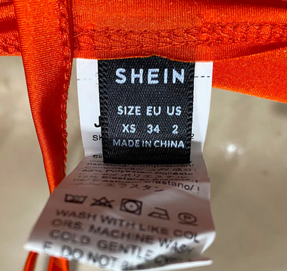 SHEIN |XS| A22| BRIGHT ORANGE HALTER CUTOUT TWO-PIECE MAXI DRESS | VIBRANT SLIT SARONG SKIRT SET
