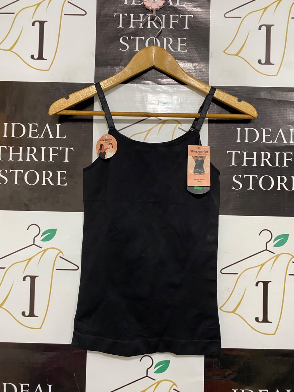 SHAPERMINT |XS| BUST 12| A22| BLACK SCOOP NECK CAMI | SEAMLESS SHAPEWEAR TANK TOP