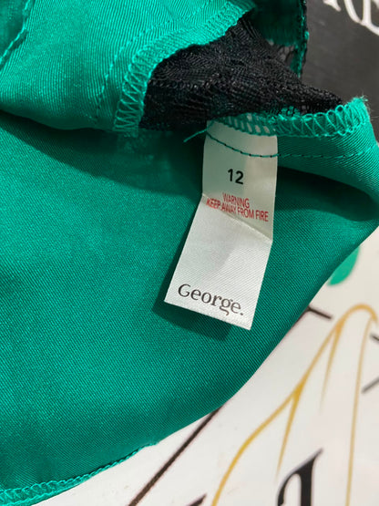 GEORGE |M| A22| EMERALD GREEN LACE-TRIM SATIN LOUNGE SET | TANK TOP AND SHORTS SLEEPWEAR