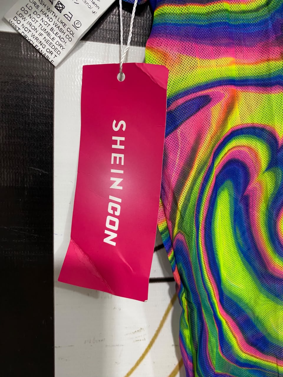 SHEIN |M| BUST 14| A22| NEON SWIRL PRINT MESH BOLERO SHUG | LONG-SLEVE CROPPED TOP