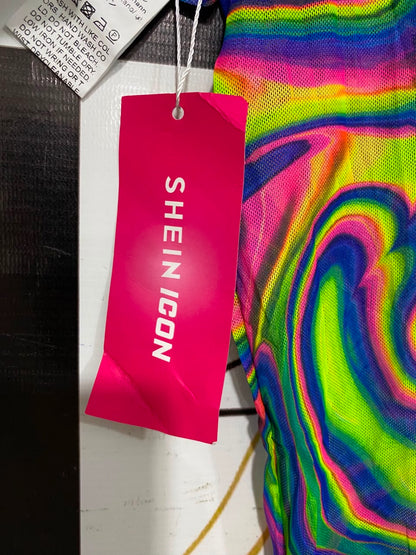 SHEIN |M| BUST 14| A22| NEON SWIRL PRINT MESH BOLERO SHUG | LONG-SLEVE CROPPED TOP