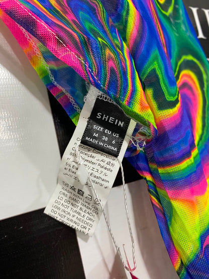 SHEIN |M| BUST 14| A22| NEON SWIRL PRINT MESH BOLERO SHUG | LONG-SLEVE CROPPED TOP