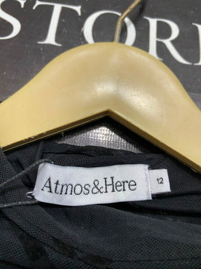 ATMOS & HERE |M| BUST 15| A22| BLACK MESH DIAMOND FLOCK LONG-SLEEVE TOP | CHIC HIGH-NECK TRANSPARENT BLOUSE