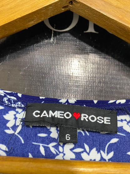 CAMEO ROSE |S| BUST 17| A22| NAVY BLUE WHITE FLORAL MIDI DRESS | V-NECK LONG-SLEEVE CASUAL DRESS