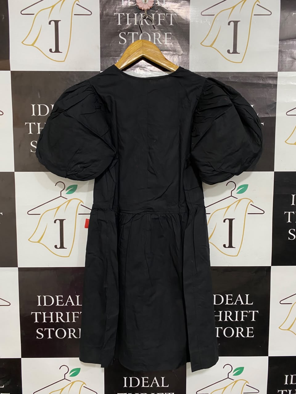 H&M |S| BUST 18| A22| BLACK PUFF-SLEEVE TIE-FRONT MINI DRESS | DRAMATIC STATEMENT PARTY DRESS