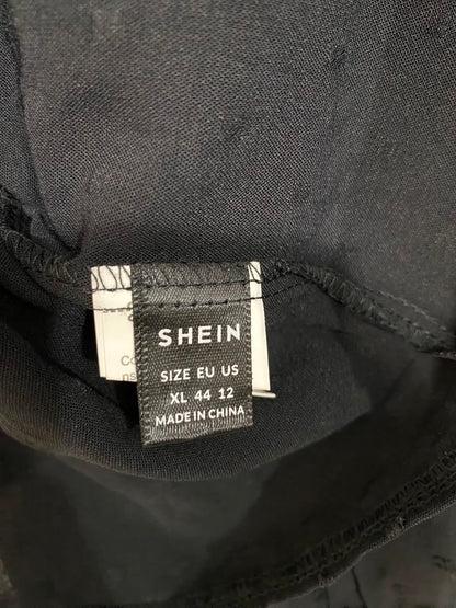 SHEIN |XL| BUST 21| A22| BLACK SWISS DOT LACE YOKE BLOUSE | ELEGANT LONG-SLEEVE RUFFLE CUFF TOP