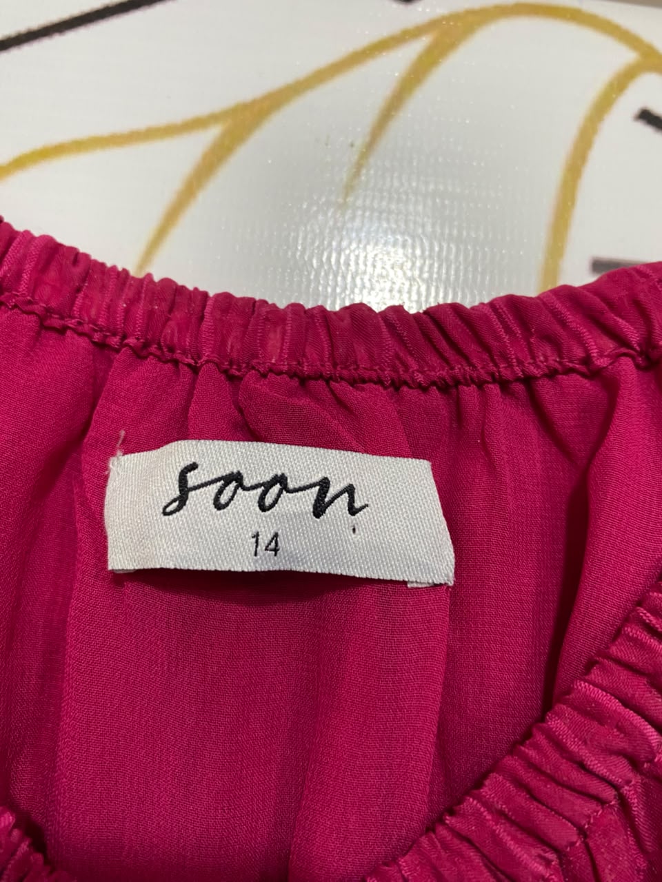 SOON |M| BUST 17| A22| MAGENTA PINK OFF-SHOULDER TIERED MIDI DRESS | VIBRANT SHORT-SLEEVE SUMMER DRESS