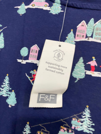 F&F |XL| BUST 23| A22| NAVY BLUE WINTER SKI RESORT PRINT SLEEP SHIRT | COMFORTABLE SHORT-SLEEVE NIGHTSHIRT