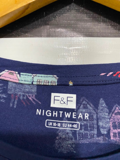 F&F |XL| BUST 23| A22| NAVY BLUE WINTER SKI RESORT PRINT SLEEP SHIRT | COMFORTABLE SHORT-SLEEVE NIGHTSHIRT