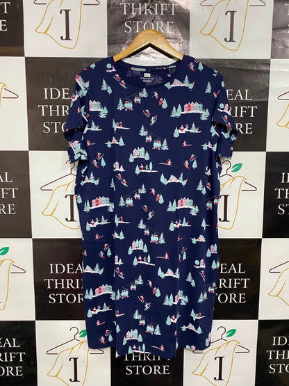 F&F |XL| BUST 23| A22| NAVY BLUE WINTER SKI RESORT PRINT SLEEP SHIRT | COMFORTABLE SHORT-SLEEVE NIGHTSHIRT