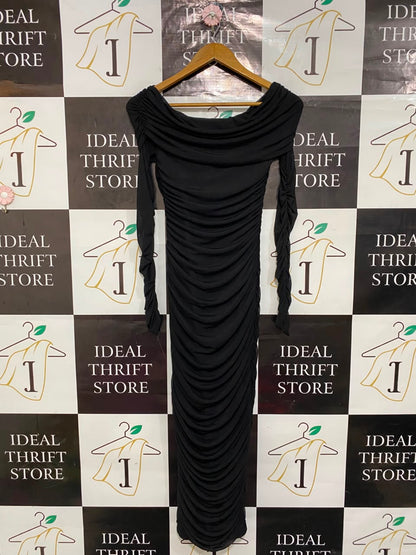 SHEIN |XS| BUST 13| A22| BLACK OFF-SHOULDER RUCHED LONG-SLEEVE MAXI DRESS | ELEGANT COCKTAIL PARTY DRESS