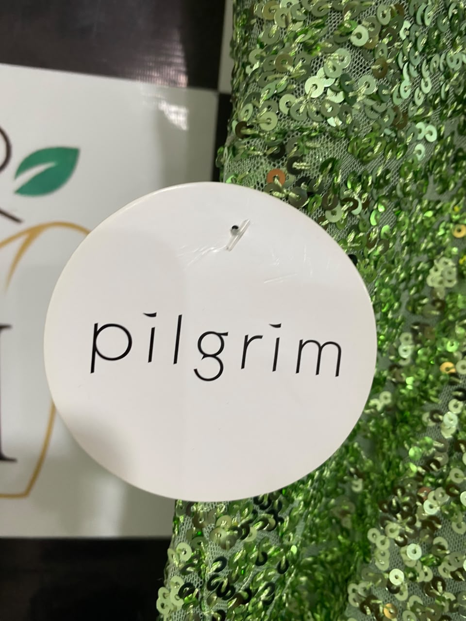 PILGRIM |L| BUST 19| A22| LIME GREEN ONE-SHOULDER SEQUIN SLIT MAXI DRESS | GLAMOROUS PARTY EVENING GOWN