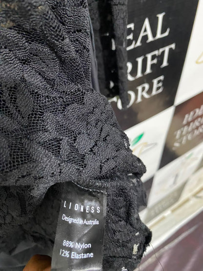 LIONESS |M| BUST 15| A22| BLACK LACE DRAPED ASYMMETRIC LONG-SLEEVE TOP | ELEGANT GOTHIC PARTY BLOUSE