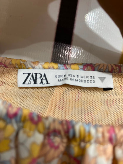 ZARA |S| BUST 16| A22| PASTEL FLORAL OFF-SHOULDER PUFF-SLEEVE CROP TOP | VINTAGE-INSPIRED SUMMER BLOUSE