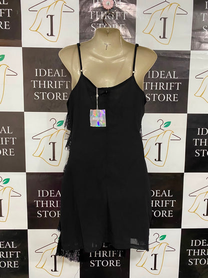 MISSGUIDED |M| BUST 17| A22| BLACK FRINGED SPAGHETTI STRAP MINI DRESS | FLAPPER-STYLE PARTY COCKTAIL DRESS