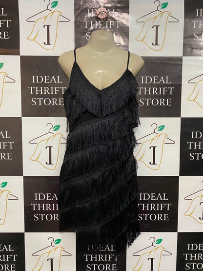 MISSGUIDED |M| BUST 17| A22| BLACK FRINGED SPAGHETTI STRAP MINI DRESS | FLAPPER-STYLE PARTY COCKTAIL DRESS