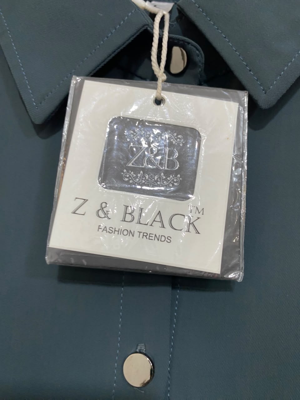 Z & BLACK |L| BUST 18| A22| DARK TEAL BUTTON-DOWN SHIRT DRESS | LONG-SLEEVE COLLARED CASUAL MINI DRESS