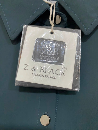 Z & BLACK |L| BUST 18| A22| DARK TEAL BUTTON-DOWN SHIRT DRESS | LONG-SLEEVE COLLARED CASUAL MINI DRESS