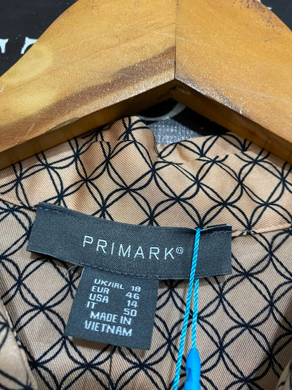 PRIMARK |L| BUST FREE| A22| BROWN GEOMETRIC PRINT DRAWSTRING SHIRT DRESS | ELEGANT MIDI UTILITY DRESS