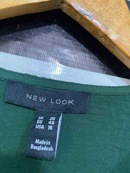 NEW LOOK |L| BUST 22| A22| DARK GREEN RUFFLE-COLLAR TIERED SMOCK DRESS | LONG-SLEEVE CASUAL MINI DRESS