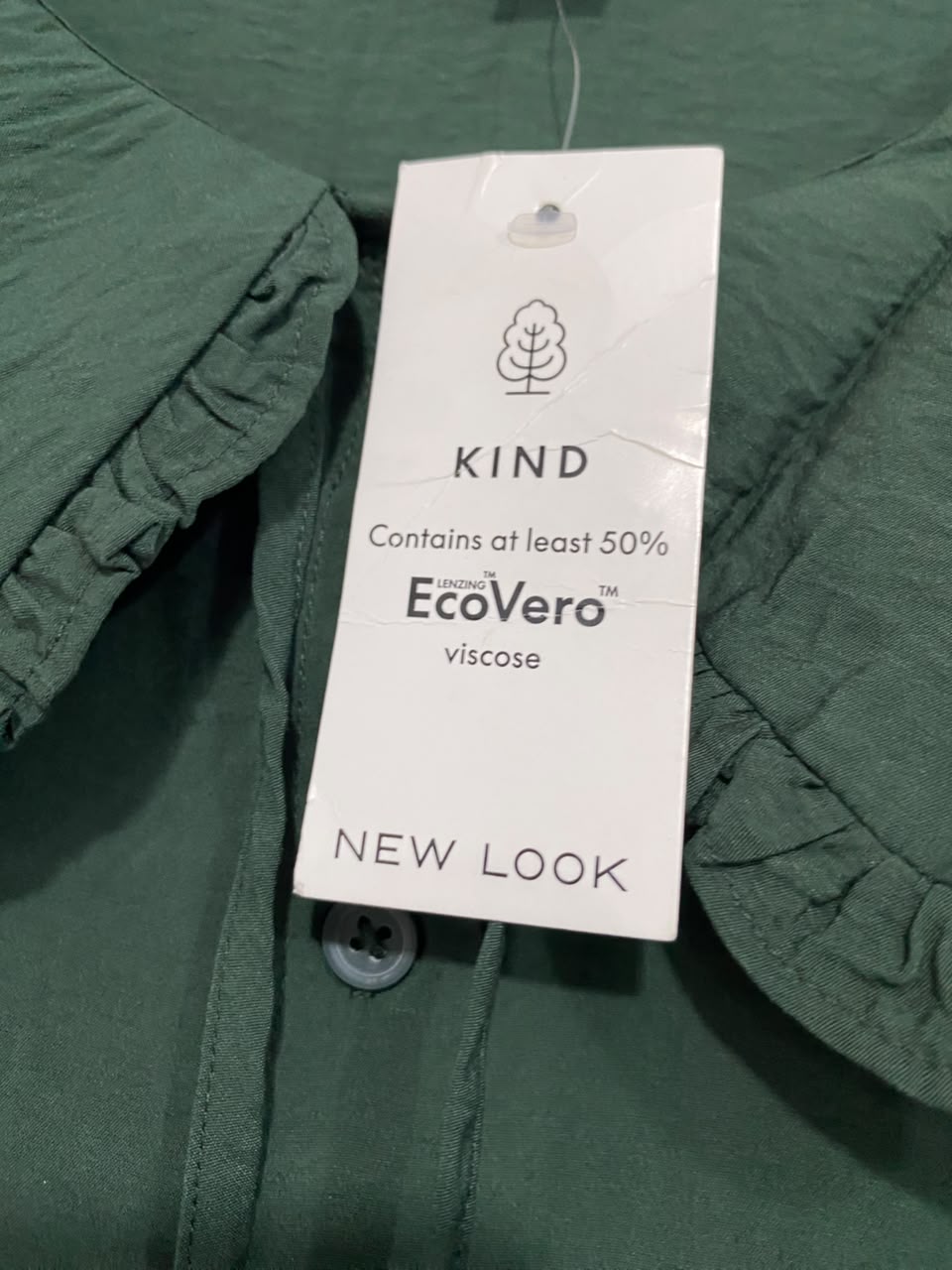 NEW LOOK |L| BUST 22| A22| DARK GREEN RUFFLE-COLLAR TIERED SMOCK DRESS | LONG-SLEEVE CASUAL MINI DRESS