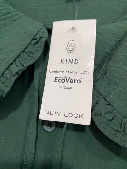 NEW LOOK |L| BUST 22| A22| DARK GREEN RUFFLE-COLLAR TIERED SMOCK DRESS | LONG-SLEEVE CASUAL MINI DRESS