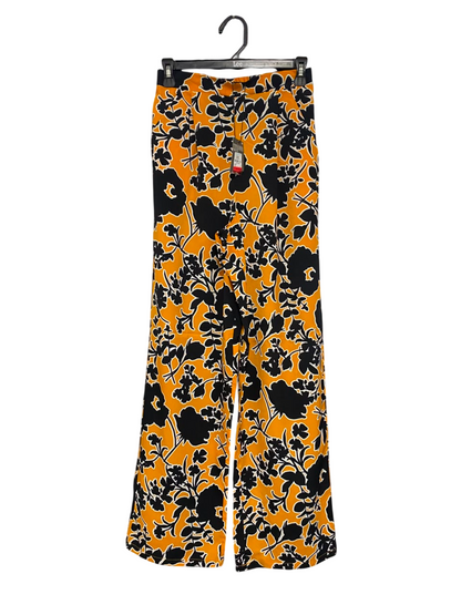 PRIMARK |S| WAIST 26| A22| MUSTARD YELLOW AND BLACK FLORAL PRINT WIDE-LEG TROUSERS | BOLD STATEMENT PALAZZO PANTS
